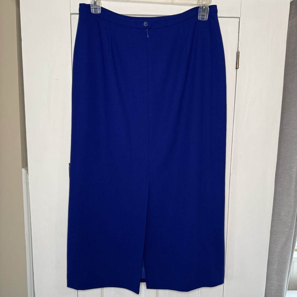 Kasper Blue Size 14P Wool Pencil Skirt Zipper Slit Lined Work Career Business - Picture 2 of 6